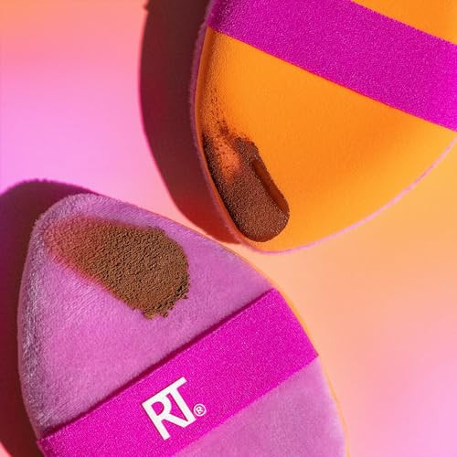 Real Techniques Miracle 2-In-1 Powder Puff Dual-Sided Full Size Makeup Blending Puff Reversible Elastic Band Makeup Sponge & Powder Puff For Liquid Cream & Powder Products Crulety- 2 Pack