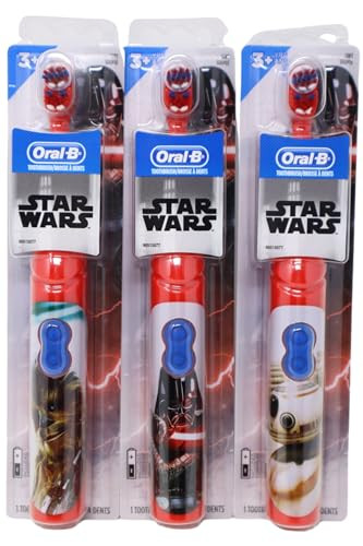 Oral-B Kid's Battery Power Toothbrush With Timer Featuring Disney's Star Wars Characters Red Chewbacca Darth Vader And Bb-8 Pack Of 3