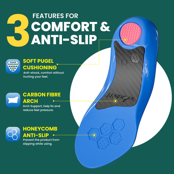Welnove Heel Insoles For Heel Pain Relief Anti-Slip Comfort Heel Cushions Heel Cups Orthotic For Flat Feet Heel Spur Achilles Tendinitis Men S 8-12