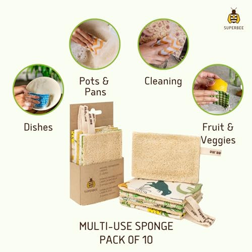 Superbee Wax Wraps Superbee Natural Kitchen Sponges - Plant-Based Biodegradable Loofah Dish Sponge - Eco-Friendly Zero-Odor Cleaning Dirty Dishes Pots And Pans Cleaning - Plastic- Sponge 10 Pack