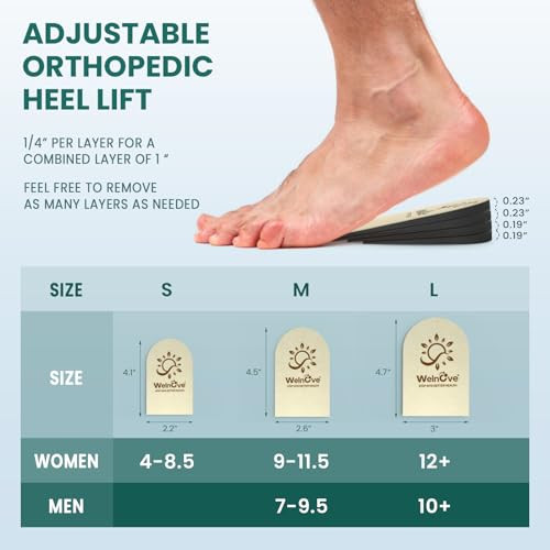 Welnove Adjustable Heel Lifts For Men Shoes  Welnove 4 Layers 1 Inch Orthopedic Height Increase Insert For Achilles Tendonitis Heel Pain Leg Length Discrepancy Plantar Fasciitis Shoe Lifts Large 1 Pair