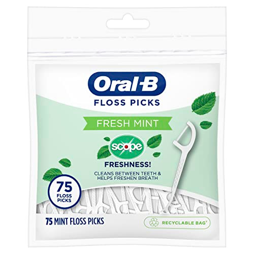 Oral-B Burst Of Scope Dental Floss Picks Fresh Mint Each ( Total) 75 Count Pack Of 6 450 Count