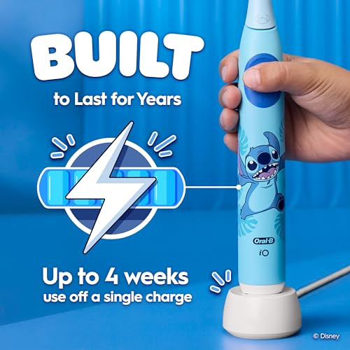 Oral-B Io Kids Rechargeable Electric Toothbrush Stitch With 1 Brush Head - Automatic Pressure Sensor - 3 Cleaning Settings - 2 Min Music Timer - 28 Day Battery Life