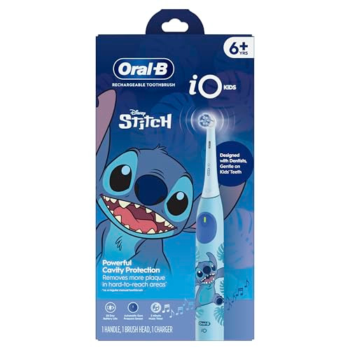 Oral-B Io Kids Rechargeable Electric Toothbrush Stitch With 1 Brush Head - Automatic Pressure Sensor - 3 Cleaning Settings - 2 Min Music Timer - 28 Day Battery Life