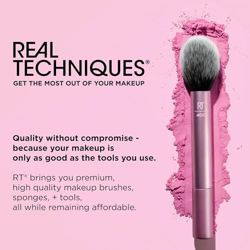 Real Techniques Makeupsaver Sponge + Brush Trio Makeup Blending Sponge & Brushes For Liquid & Cream Foundation Natural Finish & Reduces Makeup Waste Cruelty & Latex- Set 3 Piece