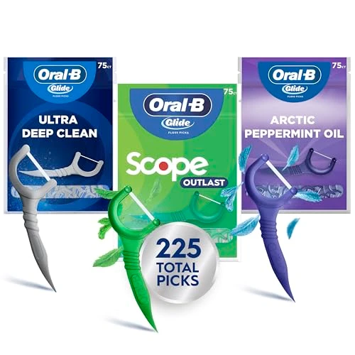 Oral-B Glide Dental Floss Picks Variety Pack With Scope Outlast Arctic Peppermint Oil & Ultra Deep Clean Value Pack ( Per Pack ) 225Ct 75 Count Pack Of 3