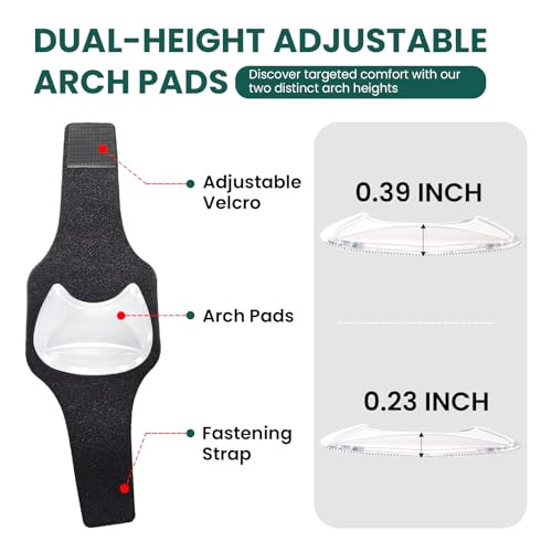 Welnove Arch Support Inserts For Men & Women - Welnove 6Mm & 10Mm Adjustable Heights Arch Pads - Non-Slip Arch Braces Bands For Plantar Fasciitis Relief - Gel Insole Pad For Flat Feet High & Fallen Archs
