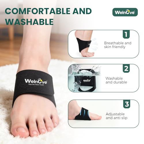Welnove Arch Support Inserts For Men & Women - Welnove 6Mm & 10Mm Adjustable Heights Arch Pads - Non-Slip Arch Braces Bands For Plantar Fasciitis Relief - Gel Insole Pad For Flat Feet High & Fallen Archs