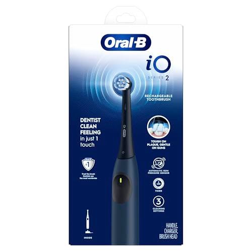 Oral-B Rechargeable Electric Toothbrush Io2 3 Cleaning Modes Automatic Pressure Sensor To Protect Gums Dark Blue