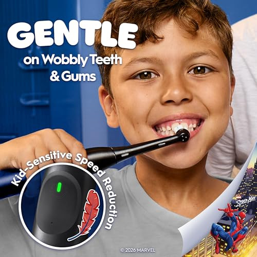 Oral-B Io Kids Limited Rechargeable Electric Powered Toothbrush Spiderman With 1 Gentle Care Brush Head - Automatic Pressure Sensor To Protect Gums - 3 Cleaning Settings - 2 Min Music Timer
