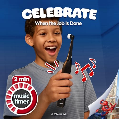 Oral-B Io Kids Limited Rechargeable Electric Powered Toothbrush Spiderman With 1 Gentle Care Brush Head - Automatic Pressure Sensor To Protect Gums - 3 Cleaning Settings - 2 Min Music Timer