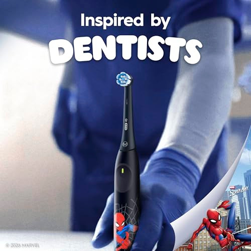 Oral-B Io Kids Limited Rechargeable Electric Powered Toothbrush Spiderman With 1 Gentle Care Brush Head - Automatic Pressure Sensor To Protect Gums - 3 Cleaning Settings - 2 Min Music Timer
