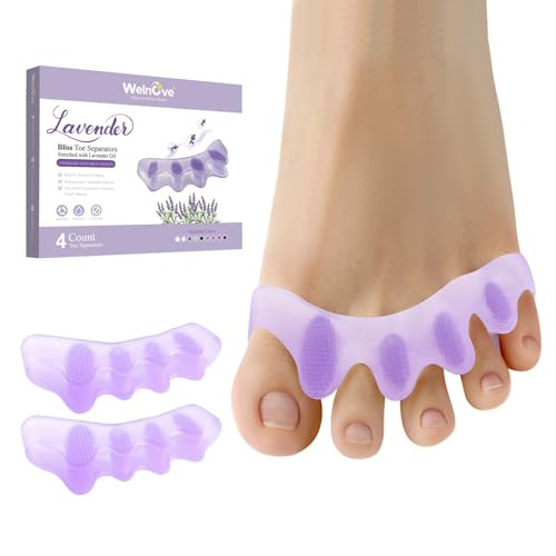 Welnove Toe Spacers For Women & Men - Toe Separators For Bunion Corrector Reilef Toes Straightener For Overlapping Toes Lavender 4 Pack