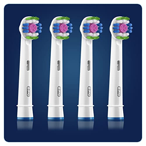 Oral-B 3D White Electric Toothbrush Head With Cleanmaximiser Technology Angled Bristles For Deeper Plaque Removal White Pack Of 4
