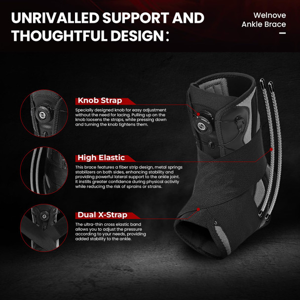 Welnove Ankle Brace Metal Support For Men & Women Prevention Of Sprained Ankles With Metal Springs Ankle Support For MenComfortable Compression & Breathable Design Injury Recovery(1 UnitL)