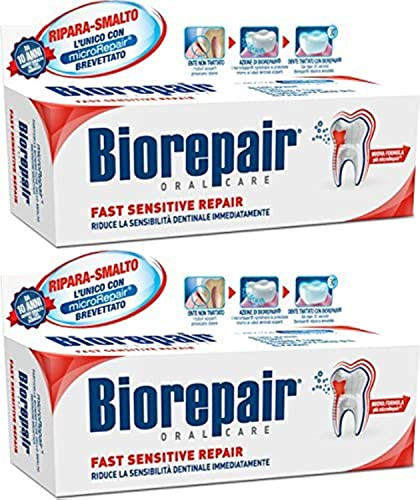 Biorepair Fast Sensitive Repair Toothpaste With Microrepair Formula - 2.5 Fluid Ounce ( ) Tubes ( ) [ Italian Import ] 75Ml Pack Of 2