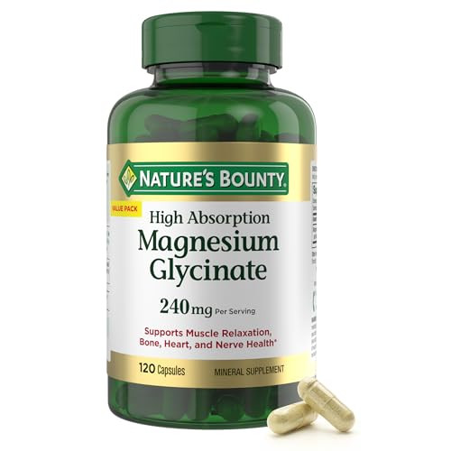 Nature's Bounty High Absorption Magnesium Glycinate For Supporting Muscle Relaxation And Bone Heart & Nerve Health Non-Gmo Gluten- Vegetarian /60 Servings 240 Mg 120 Count