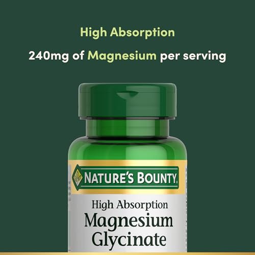 Nature's Bounty High Absorption Magnesium Glycinate For Supporting Muscle Relaxation And Bone Heart & Nerve Health Non-Gmo Gluten- Vegetarian /60 Servings 240 Mg 120 Count