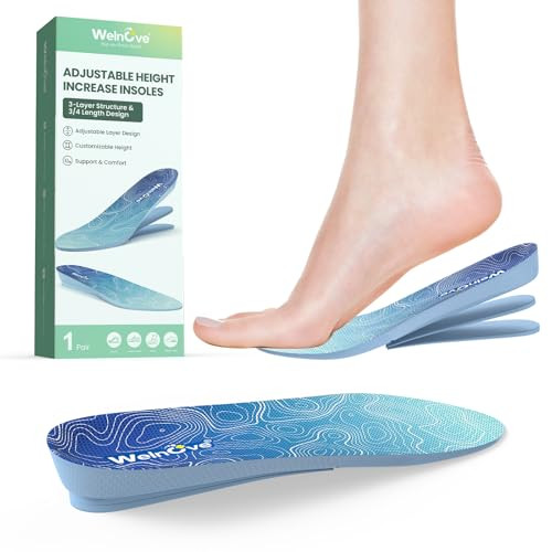 Welnove 3 Layers Adjustable Height Increase Insoles - Welnove 3/4 Length Heel Lifts Inserts For Women Men - Shoe Insoles For Leg Length Discrepancy Heel Pain Spurs Achilles Tendinitis (Size L 0.6-1 Inch)