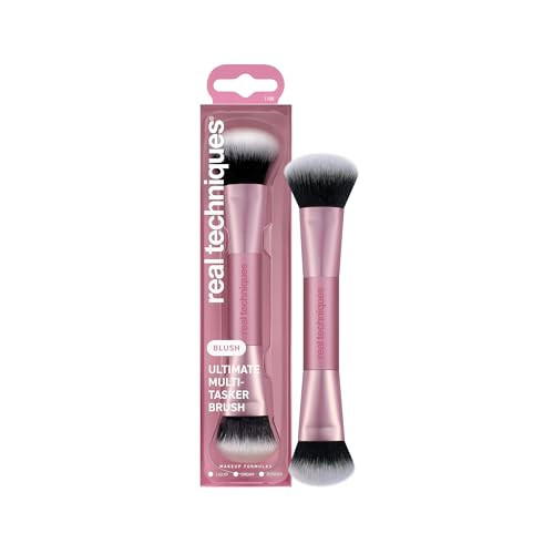 Real Techniques Ultimate Multi Tasker Brush Dual-Ended Makeup Brush For Foundation Blush Bronzer & Powder Precision Sculpting & Blending Ultraplush Bristles Cruelty- 1 Count