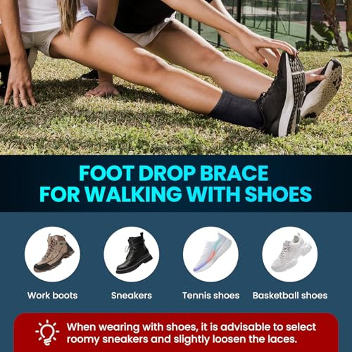 Welnove Drop Foot Brace With Arch Support Breathable Afo Ankle Brace For Walking Relieves Instability Of Lower Limbs By Foot Drop Ms Tbi Spinal Cord Injury Cerebral Palsy (Black Breathable)