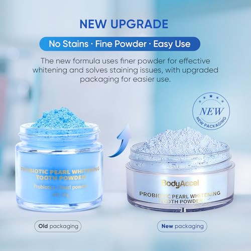 Bodyaccel Teeth Whitening Powder Upgraded Probiotic Pearl Whitening Tooth Powder Fluoride- Toothpaste For Coffee & Tea Stain Removal 360 Clean Teeth Fresh Breath