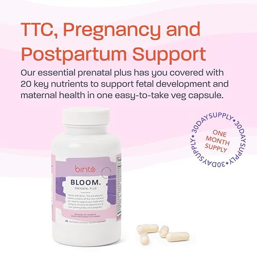 Binto Bloom Prenatal Supplements - Support Healthy Mom & Baby - 30 Day Supply - Multivitamin With Iron Methylated Folate Folic Acid - Non-Gmo Gluten Vegetarian No Preservatives