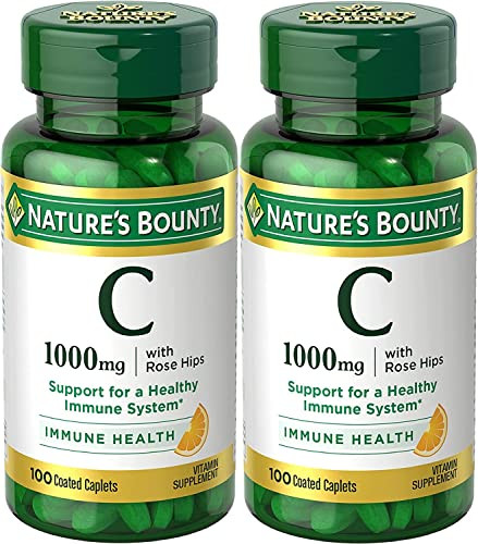 Nature's Bounty Vitamin C + Rose Hips Immune Support Coated Caplets 1000Mg 100 Ct Pack Of 2