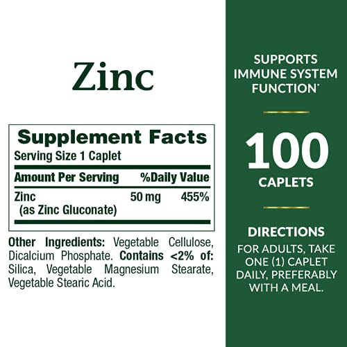 Nature's Bounty Zinc Caplets Unflavored 50 Mg 100 Count Pack Of 2
