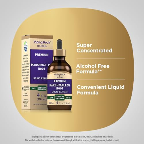 Piping Rock Marshmallow Root Extract Liquid Tincture Drops Alcohol Vegetarian Non-Gmo Gluten Supplement 4 Fl Oz