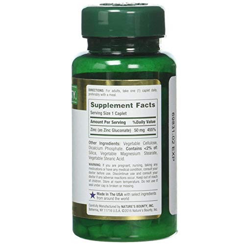 Nature's Bounty Zinc Caplets 100 Ea 50 Mg Pack Of 6