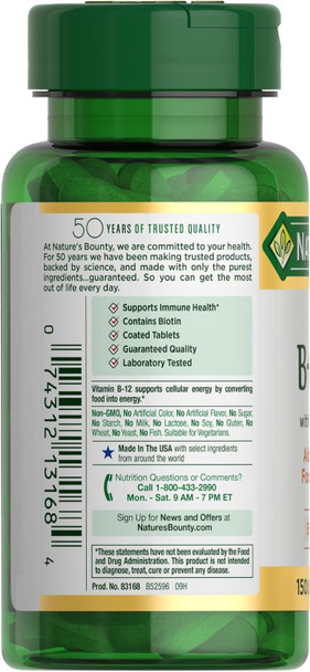 Nature's Bounty Super B Complex With Vitamin C & Folic Acid Immune & Energy Support 150 Tablets Pack Of 2