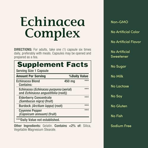 Nature's Bounty Echinacea Complex Herbal Supplement Supports Immune Health 450 Mg 100 Capsules