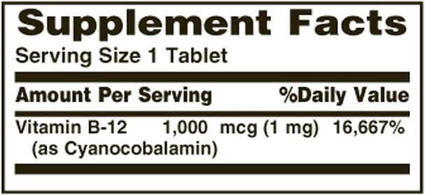 Nature's Bounty Vitamin B-12 1000 Mcg Tablets ( ) 100 Count Pack Of 1