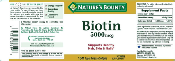 Nature's Bounty Set Of 2 Nature's Bounty Biotin 5000 Mcg 150 Softgels