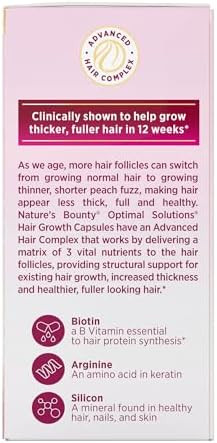 Nature's Bounty Optimal Solutions Hair Growth Supplement With Biotin Hair Growth Vitamins With Biotin Silicon & Arginine 1 Per Day One Month Supply 30 Capsules