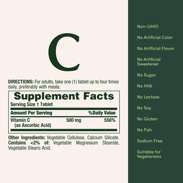 Nature's Bounty Vitamin C Tablets Vitamin Supplement Supports A Healthy Immune System 500Mg 100 Count