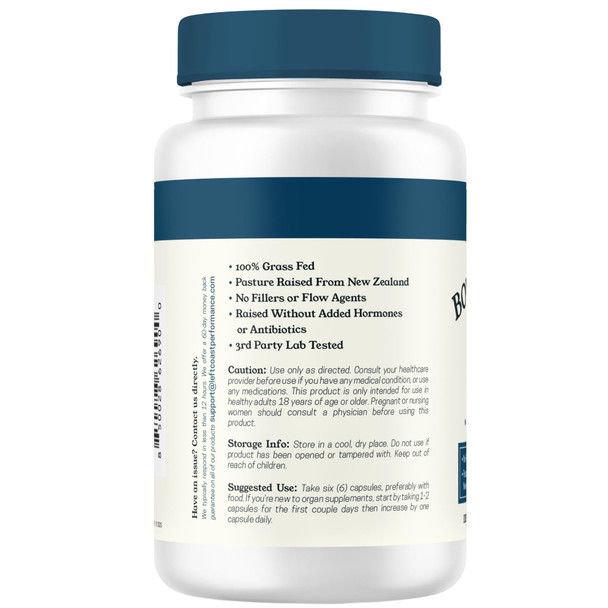 Left Coast Performance Grass Fed Beef Kidney Supplement –100% Grass Fed Freeze Dried Non-GMO New Zealand Pasture Raised Beef Organ Supplement - DAO Enzyme and Histamine Support– 180 Capsules