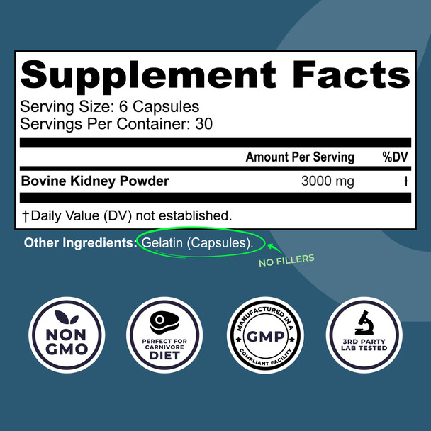 Left Coast Performance Grass Fed Beef Kidney Supplement –100% Grass Fed Freeze Dried Non-GMO New Zealand Pasture Raised Beef Organ Supplement - DAO Enzyme and Histamine Support– 180 Capsules