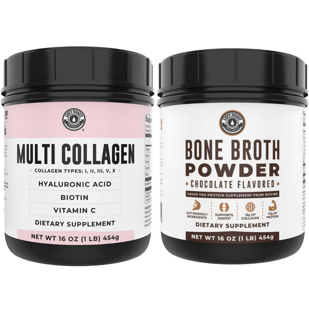 Left Coast Performance Chocolate Bone Broth and Multi Collagen Powder for Joint Hair Skin and Nails Support