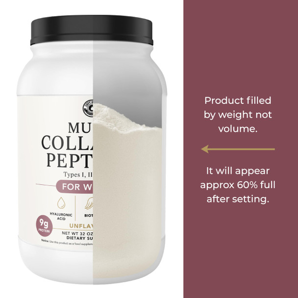 Left Coast Performance Multi Collagen Powder with Biotin Hyaluronic Acid Vitamin C (2lb Value Size) | Hydrolyzed Collagen Supplement (Types I II III V X) Hair Skin Nails for Women Men