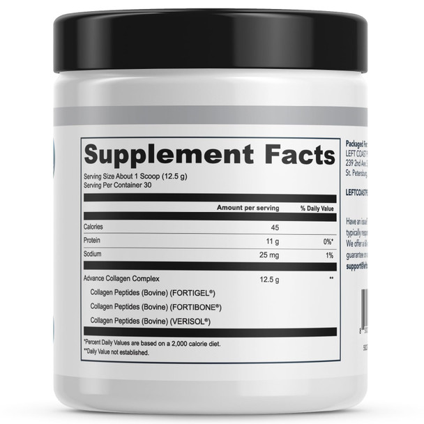 Left Coast Performance Advanced Collagen Complex Powder – VERISOL® FORTIBONE® & FORTIGEL® for Hair Skin Bone & Joint Support – Clinically Studied Ingredients – Grass-Fed Hydrolyzed Collagen Peptides – 30 Servings
