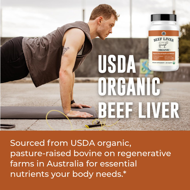 Left Coast Performance USDA Organic Beef Liver Capsules – Grass Fed & Pasture Raised in Australia – Nutrient Dense Superfood for Energy & Wellness – No Fillers Freeze-Dried Liver Supplement – 180 Capsules