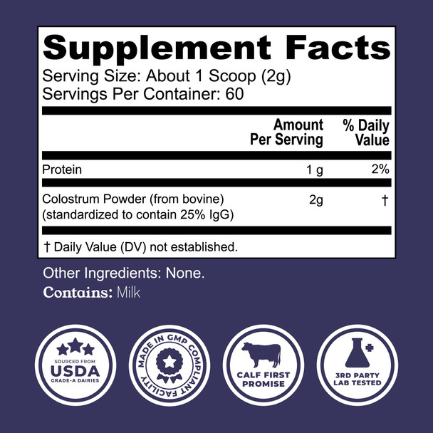 Colostrum Powder – USA Sourced Bovine Colostrum for Humans for Immune Support Gut Health Muscle Recovery - Single Ingredient No Additives Grass Fed Non-GMO Colostrum Supplement for Women and Men