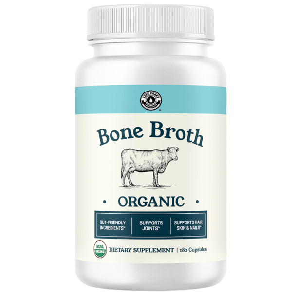 Left Coast Performance Grass-Fed Bone Broth Capsules with Collagen from Organic Bone Broth Powder. Collagen Supplement for Nails Hair Joints and Digestive Health* Support. Gut Friendly-Ingredients 180 Capsules