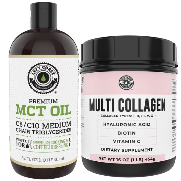 Left Coast Performance 32oz MCT Oil and 1lb Multi Collagen