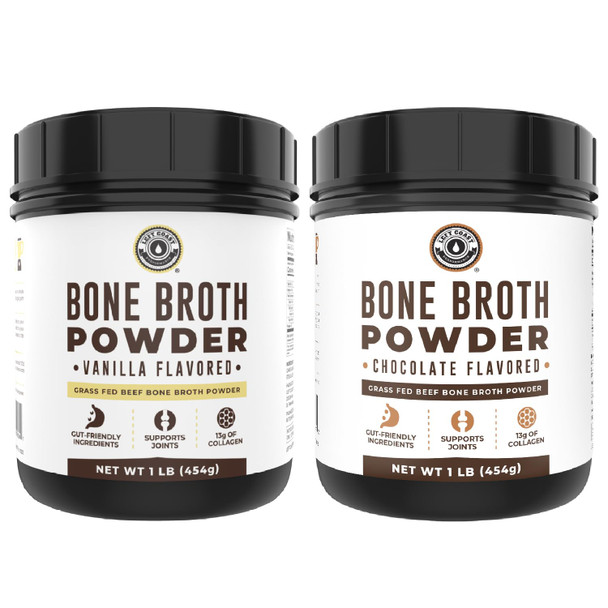 Left Coast Performance Vanilla Bone Broth Protein Powder 16oz + Chocolate Bone Broth Protein Powder 16oz