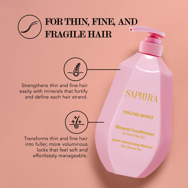 Saphira Volume Boost Mineral Conditioner with Dead Sea Minerals – Lightweight Volumizing Conditioner for Fine & Thin Hair – Body & Lift – Professional Hair Care 34oz / 1000ml