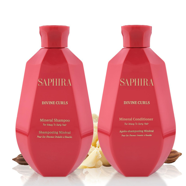 Saphira Divine Curls Shampoo & Conditioner Duo – Curl Defining Hair Care Set for Wavy & Curly Hair – Hydration & Bounce – Dead Sea Mineral Professional Care (8.5oz/250ml)