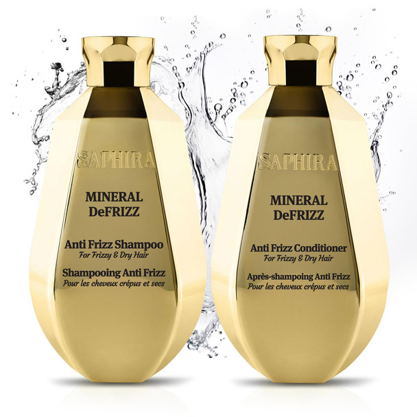Saphira Mineral DeFrizz Shampoo & Conditioner Duo – Anti-Frizz Hair Care Set for Dry & Frizzy Hair – Smooth & Shine – Dead Sea Mineral Professional Care (8.5oz/250ml)